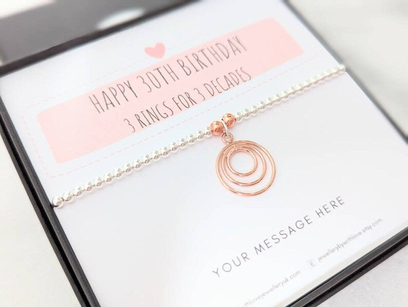 Sterling Silver & Rose Gold 30th Birthday Bracelet With Love Jewellery UK