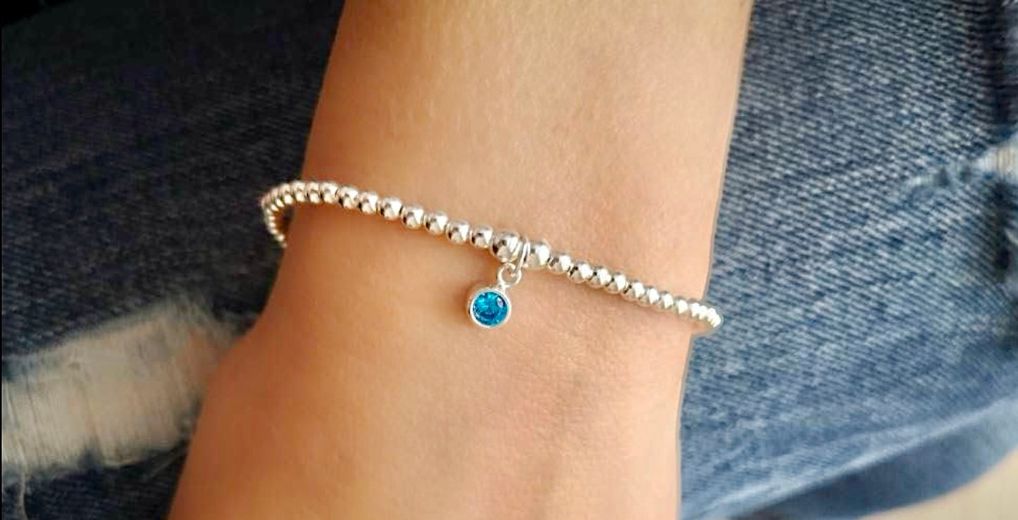 Sterling Silver December Birthday Bracelet (Blue Topaz) With Love Jewellery UK