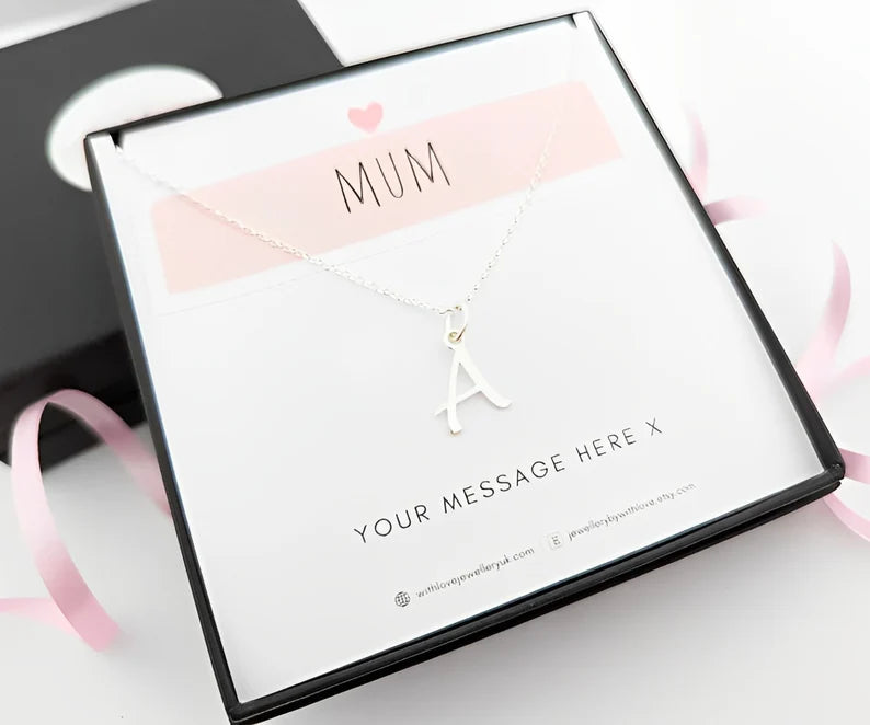 Mum Initial Necklace - FREE Personalised Message Card