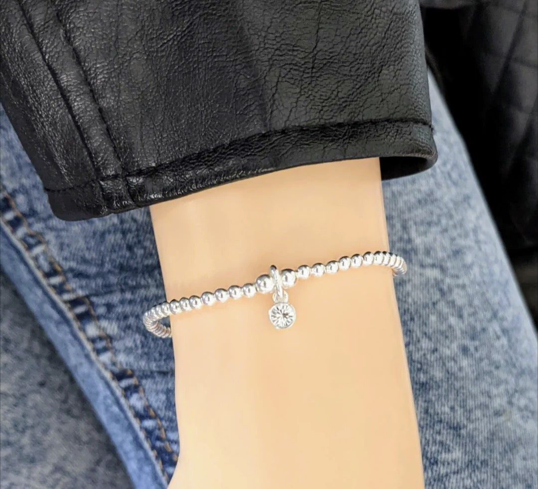 Sterling Silver April Birthstone Bracelet (Clear Crystal)