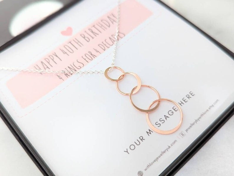 40th Birthday Necklace | Rose Gold or Sterling Silver | FREE Personalised Message Card