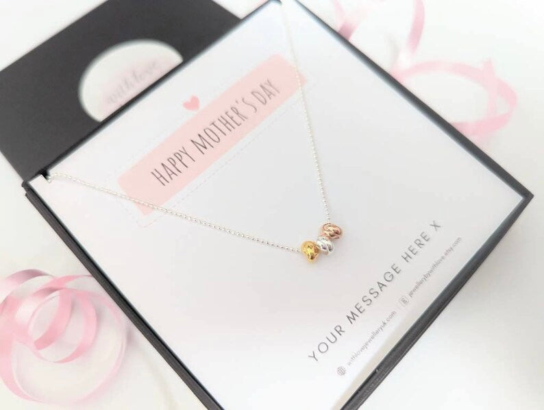 Mother's Day Three Bead Necklace - FREE Personalised Message Card