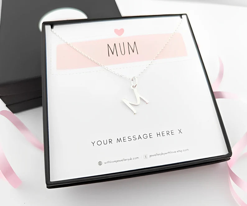 Mum Initial Necklace - FREE Personalised Message Card