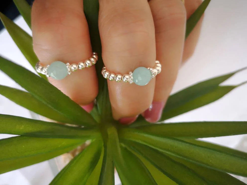 Amazonite & Silver Stretch Ring With Love Jewellery UK