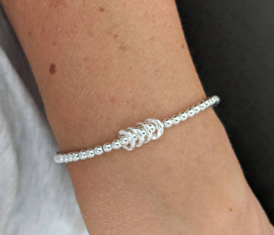 Sterling Silver Birthday Bracelet (20th, 30th, 40th, 50th, 60th, 70th, 80th or 90th birthday) FREE Personalised Message Card